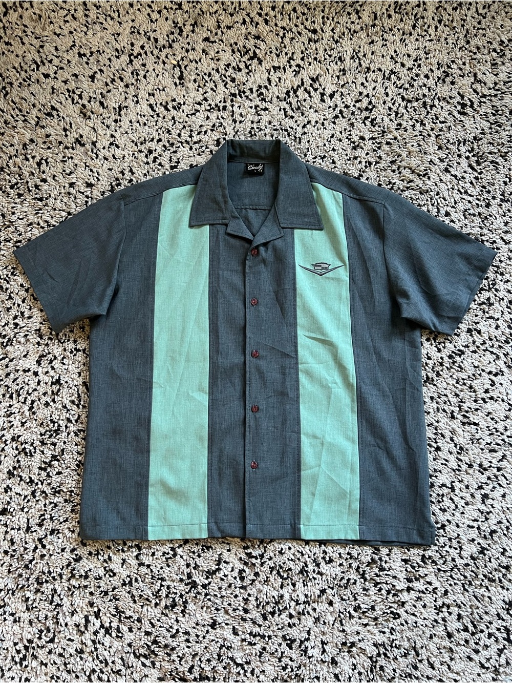 Steady Bowling Shirt Blue Short Sleeve Button Down Cadillac Logo Men’s Large
